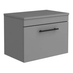 Arezzo Matt Grey Wall Hung Vanity Unit 600mm - Industrial Black Handle