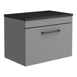 Arezzo Matt Grey Wall Hung Vanity Unit 600mm with Black Worktop & Matt Black Handle