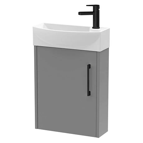 Arezzo Matt Grey 450mm 1TH Wall Hung Cloakroom Vanity Unit with Matt Black Handle - Modern Bathroom Furniture 1 Arezzo Matt Grey 450mm 1TH Wall Hung Cloakroom Vanity Unit with Matt Black Handle - Modern Bathroom Furniture