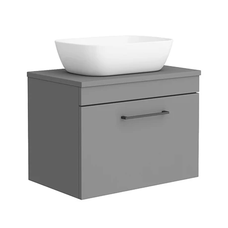 Arezzo Wall Hung Countertop Basin Unit - Grey with Black Handle - 600mm inc. Basin 1 Arezzo Wall Hung Countertop Basin Unit - Grey with Black Handle - 600mm inc. Basin