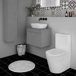 Arezzo Wall Hung Countertop Basin Unit - Grey with Brushed Brass Handle - 600mm inc. Basin -Vanity Units Shop AZGWHBB465 d2 460