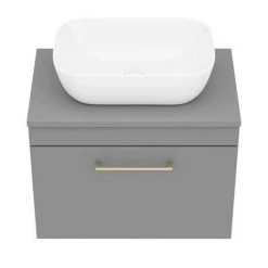 Arezzo Wall Hung Countertop Basin Unit - Grey with Brushed Brass Handle - 600mm inc. Basin -Vanity Units Shop AZGWHBB465 n d4 460