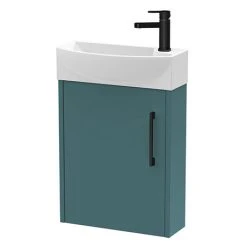 Stylish Arezzo Matt Teal Green 450mm Wall-Hung Cloakroom Vanity Unit with Matt Black Handle