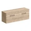 Arezzo Rustic Oak Wall Hung Double Countertop Vanity Unit - 1200mm with Matt Black Handles