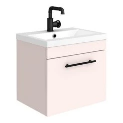 Arezzo Matt Pink Wall Hung Vanity Unit 500mm with Black Industrial Handle
