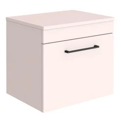 Arezzo Matt Pink Wall Hung Countertop Vanity Unit 500mm with Matt Black Handle