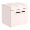 Arezzo 500mm Matt Pink Wall Hung Countertop Vanity Unit with Black Industrial Handle