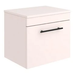 Arezzo 500mm Matt Pink Wall Hung Countertop Vanity Unit with Black Industrial Handle