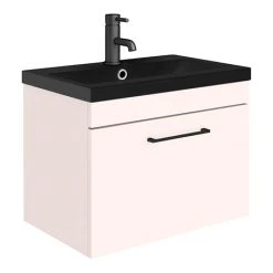 Arezzo Wall Hung Vanity Unit - Matt Pink - 600mm Black Basin | Modern Bathroom Furniture