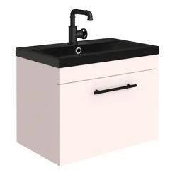 Arezzo Matt Pink Wall Hung Vanity Unit with 600mm Black Basin & Industrial Handle