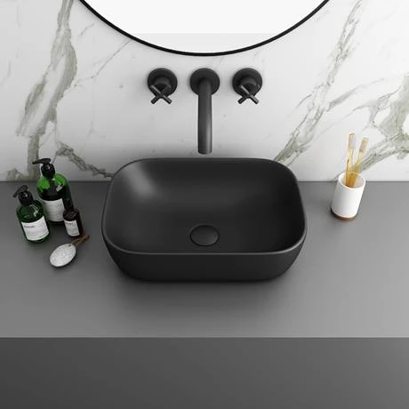 Arezzo 600mm Pink Wall Hung Countertop Basin Unit with Matt Black Handle - Includes Black Basin 4 Arezzo 600mm Pink Wall Hung Countertop Basin Unit with Matt Black Handle - Includes Black Basin - Image 4