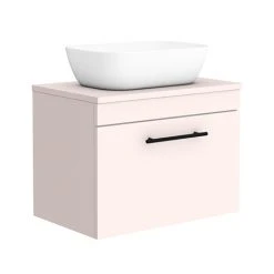 Arezzo 600mm Wall Hung Countertop Basin Unit - Pink with Black Industrial Handle & White Basin
