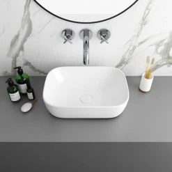Arezzo Pink Wall Hung Countertop Basin Unit with Matt Black Handle - 600mm inc. White Basin -Vanity Units Shop AZP6WHWBKW465 d3 460