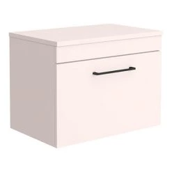 Arezzo Matt Pink Wall Hung Countertop Vanity Unit 600mm with Matt Black Handle