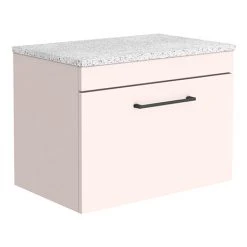 Arezzo 600mm Wall Hung Countertop Vanity Unit - Matt Pink with White Worktop & Matt Black Handle