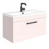 Arezzo 800mm Wall Hung Vanity Unit - Matt Pink with Black Industrial Handle