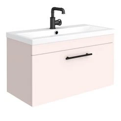 Arezzo 800mm Wall Hung Vanity Unit - Matt Pink with Black Industrial Handle