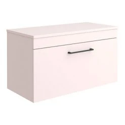 Arezzo Matt Pink Wall Hung Countertop Vanity Unit 800mm with Matt Black Handle