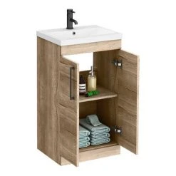 Arezzo Rustic Oak Floor Standing Vanity Unit 500mm with Matt Black Handles | Freestanding Bathroom Furniture -Vanity Units Shop AZRO5FSVMB d2 460