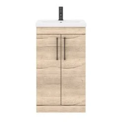 Arezzo Rustic Oak Floor Standing Vanity Unit 500mm with Matt Black Handles | Freestanding Bathroom Furniture -Vanity Units Shop AZRO5FSVMB d4 460