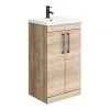 Arezzo Rustic Oak Floor Standing Vanity Unit 500mm with Matt Black Handles | Freestanding Bathroom Furniture