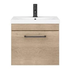 Arezzo Rustic Oak Wall Hung Vanity Unit 500mm with Matt Black Handle -Vanity Units Shop AZRO5WHVBK d4 460