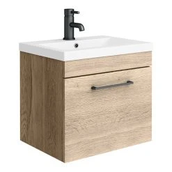 Arezzo Rustic Oak Wall Hung Vanity Unit 500mm with Matt Black Handle