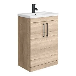 Arezzo Rustic Oak Floor Standing Vanity Unit - 600mm with Matt Black Handles