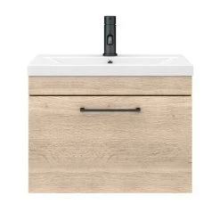 Arezzo 600mm Wall Hung Vanity Unit in Rustic Oak with Matt Black Handle -Vanity Units Shop AZRO6WHVBK d5 460