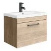 Arezzo 600mm Wall Hung Vanity Unit in Rustic Oak with Matt Black Handle