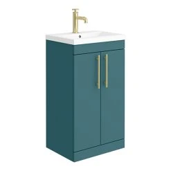 Arezzo Matt Green Freestanding Vanity Unit - 500mm with Industrial Brushed Brass Handles