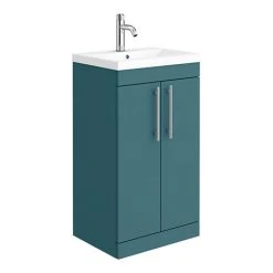 Arezzo Matt Green 500mm Floor Standing Vanity Unit with Chrome Handles - Industrial Style