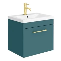 Arezzo Matt Green Wall Hung Vanity Unit - 500mm with Brushed Brass Handle