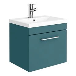 Arezzo Matt Green Wall Hung Vanity Unit with 1-Drawer & Chrome Handle - 500mm