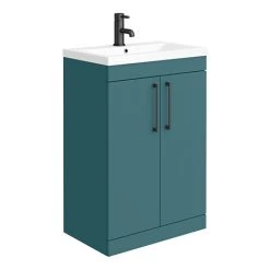 Arezzo 600 Matt Green Freestanding Vanity Unit with Matt Black Handles | Modern Bathroom Storage