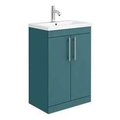 Arezzo Matt Green 600mm Freestanding Vanity Unit with Chrome Handles - Industrial Style