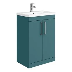 Arezzo 600 Matt Green Floor Standing Vanity Unit with Chrome Handles | Freestanding Vanity Units