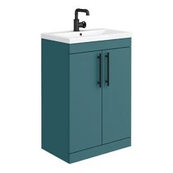 Arezzo 600mm Matt Green Floor Standing Vanity Unit with Industrial Black Handles