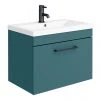 Arezzo Matt Green Wall Hung Vanity Unit - 600mm 1-Drawer with Matt Black Handle