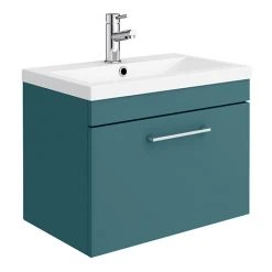 Arezzo Matt Green Wall Hung Vanity Unit - 600mm 1-Drawer with Chrome Handle