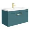 Arezzo Matt Green 800mm Wall Hung Vanity Unit with Brushed Brass Handle