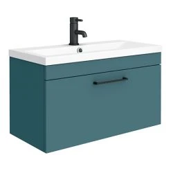 Arezzo 800mm Wall Hung Vanity Unit - Matt Green with Matt Black Handle