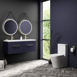 Arezzo Matt Blue Wall Hung Double Basin Vanity Unit with Brushed Brass Handles - 1205mm -Vanity Units Shop AZWH12BBR1D d4 460