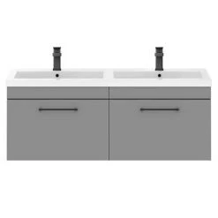 Arezzo Matt Grey Wall Hung Double Basin Vanity Unit with Matt Black Handles - 1205mm -Vanity Units Shop AZWH12GMB1D d2 460