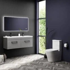 Arezzo Matt Grey Wall Hung Double Basin Vanity Unit with Matt Black Handles - 1205mm -Vanity Units Shop AZWH12GMB1D d4 460