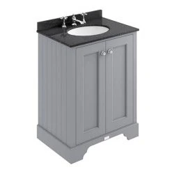 Bayswater Plummett Grey 600mm 2 Door Freestanding Vanity Unit with 3TH Black Marble Basin Top