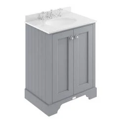 Bayswater Plummett Grey 600mm 2 Door Freestanding Vanity Unit with White Marble Basin Top