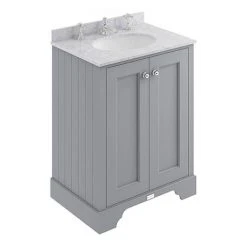 Bayswater Plummett Grey 600mm 2 Door Freestanding Vanity Unit with 3TH Grey Marble Basin Top