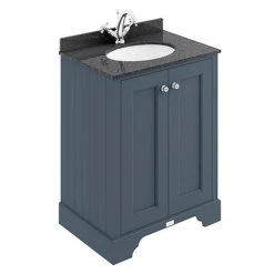 Bayswater Stiffkey Blue 600mm 2 Door Vanity Unit with 1TH Black Marble Basin Top - Freestanding Bathroom Furniture
