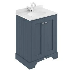 Bayswater Stiffkey Blue 600mm Freestanding Vanity Unit with 2 Doors & White Marble Basin Top